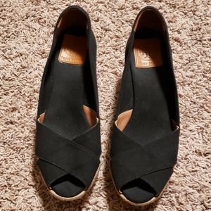 Tory Burch Filipe Espadrille Wedge Black Canvas 9B